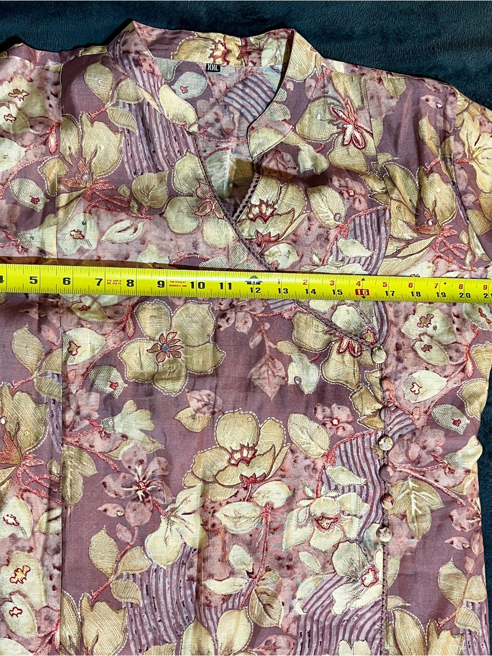 Ethnic Wms Cotton Muslin Floral Lilac Boho Sequin Wrap Side‎ Slits Midi Kaftan L - Picture 9 of 14